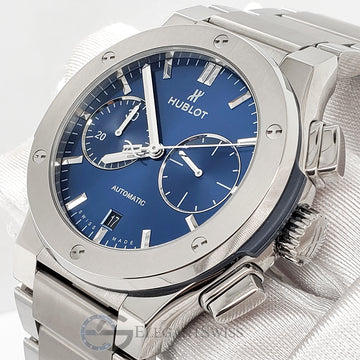 Hublot Classic Fusion Chronograph Blue Dial 45mm Titanium Watch 520.NX.7170.NX Box Papers