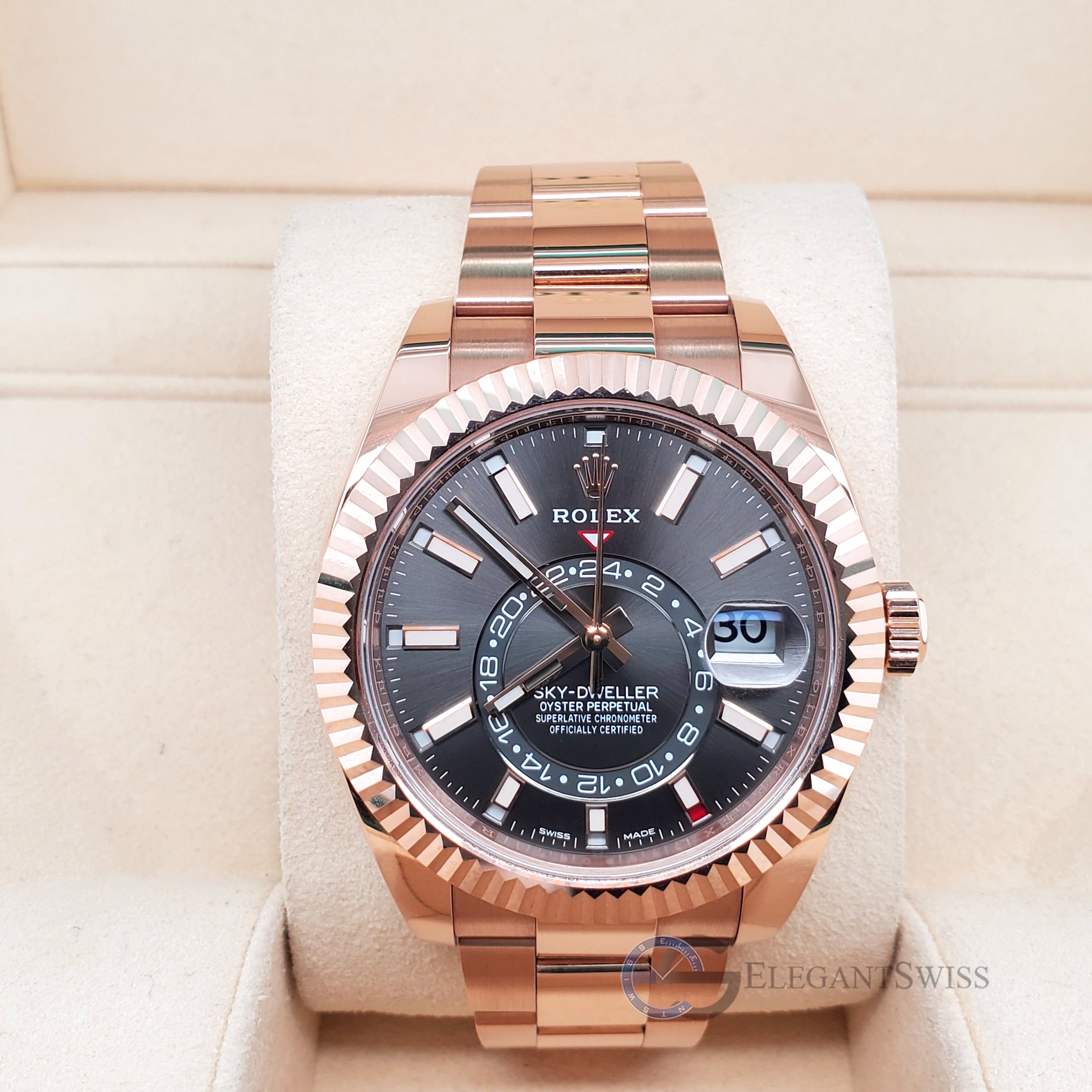 Rose gold sky discount dweller rhodium dial