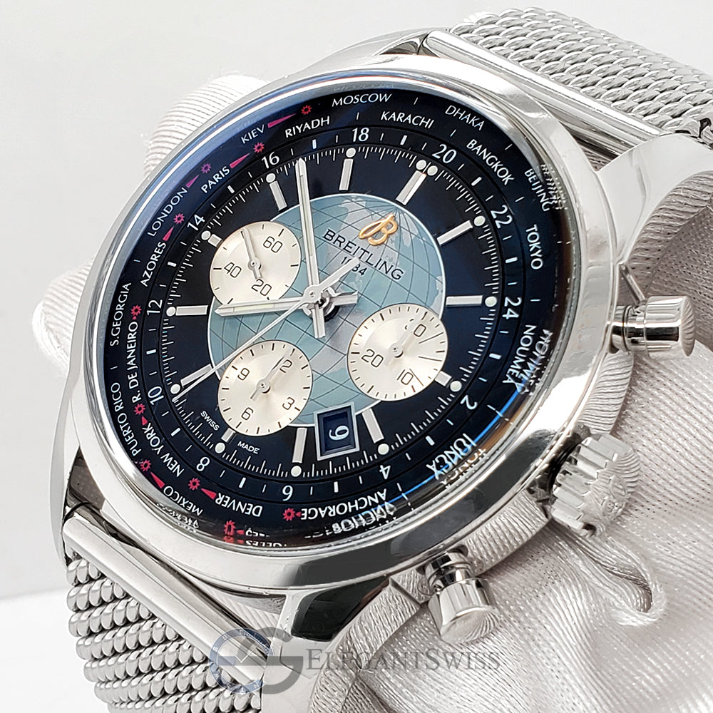 Breitling Transocean Chronograph Unitime 46mm Steel Watch AB0510U4/BB6