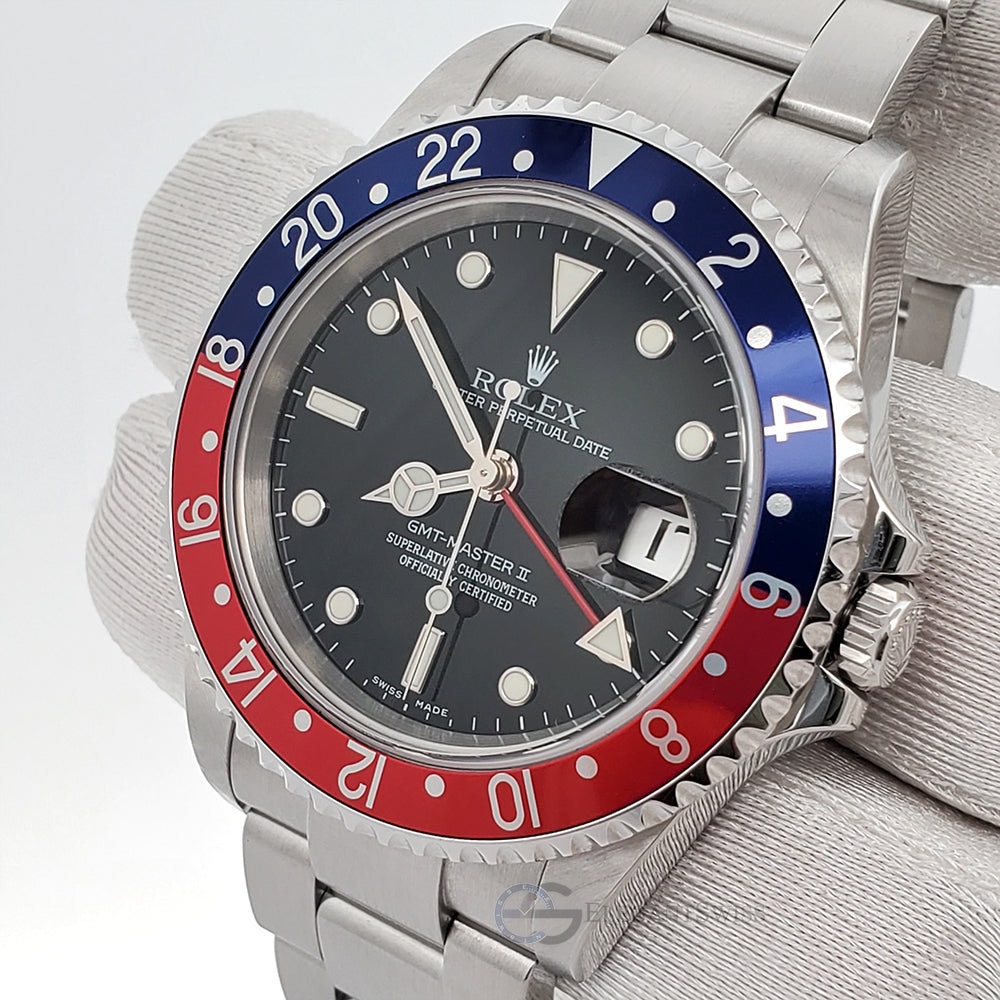 Rolex GMT-Master II 40mm Pepsi Bezel Black Dial Stainless Steel Watch