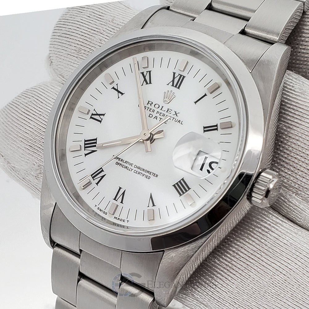 Rolex Oyster Perpetual Date 34 White Roman Automatic Watch