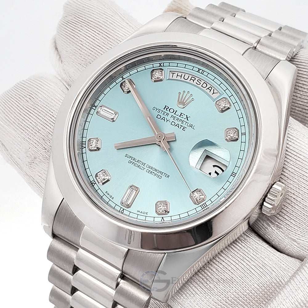 Rolex President Day-Date II 41mm Glacier Ice Blue Roman Concentric Dial  Platinum 218206 Box Papers