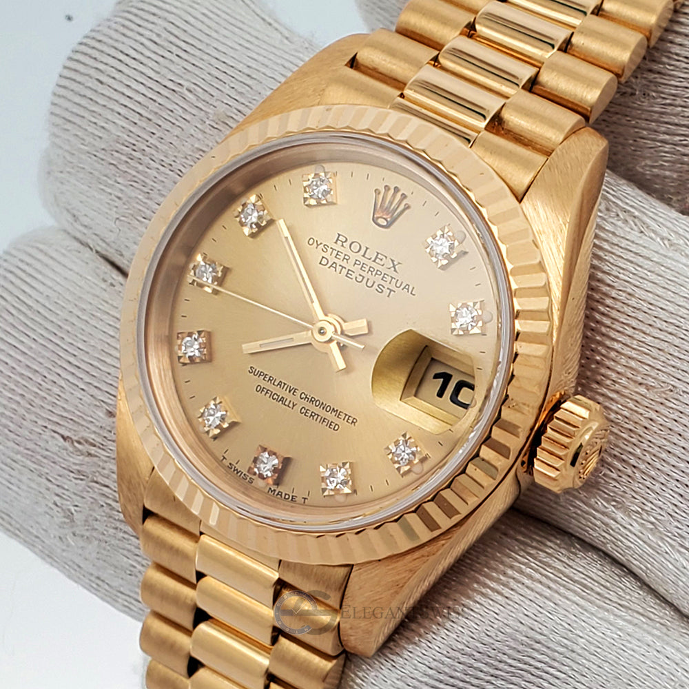 Rolex President Datejust Yellow Gold Black Dial Ladies Watch 69178