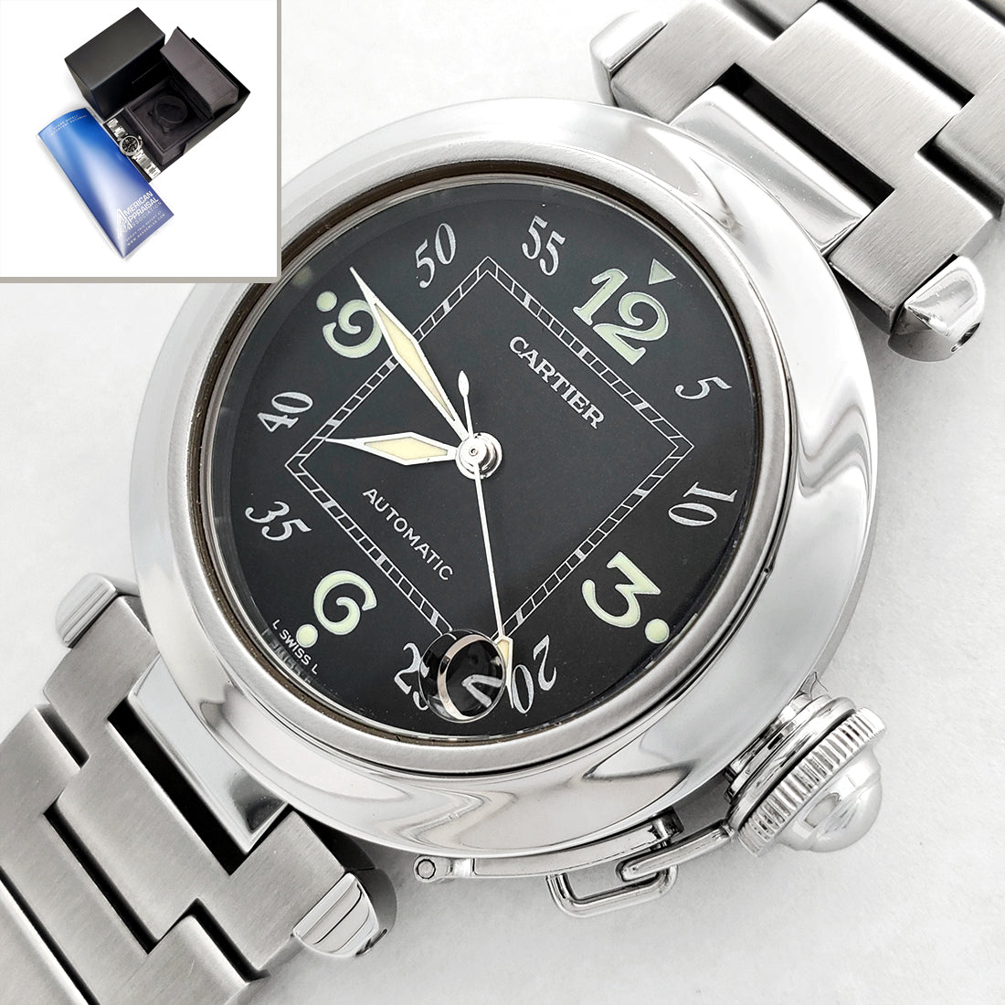 Cartier de Pasha C Black Arabic Dial Steel 35mm Watch 2324 W31043M7