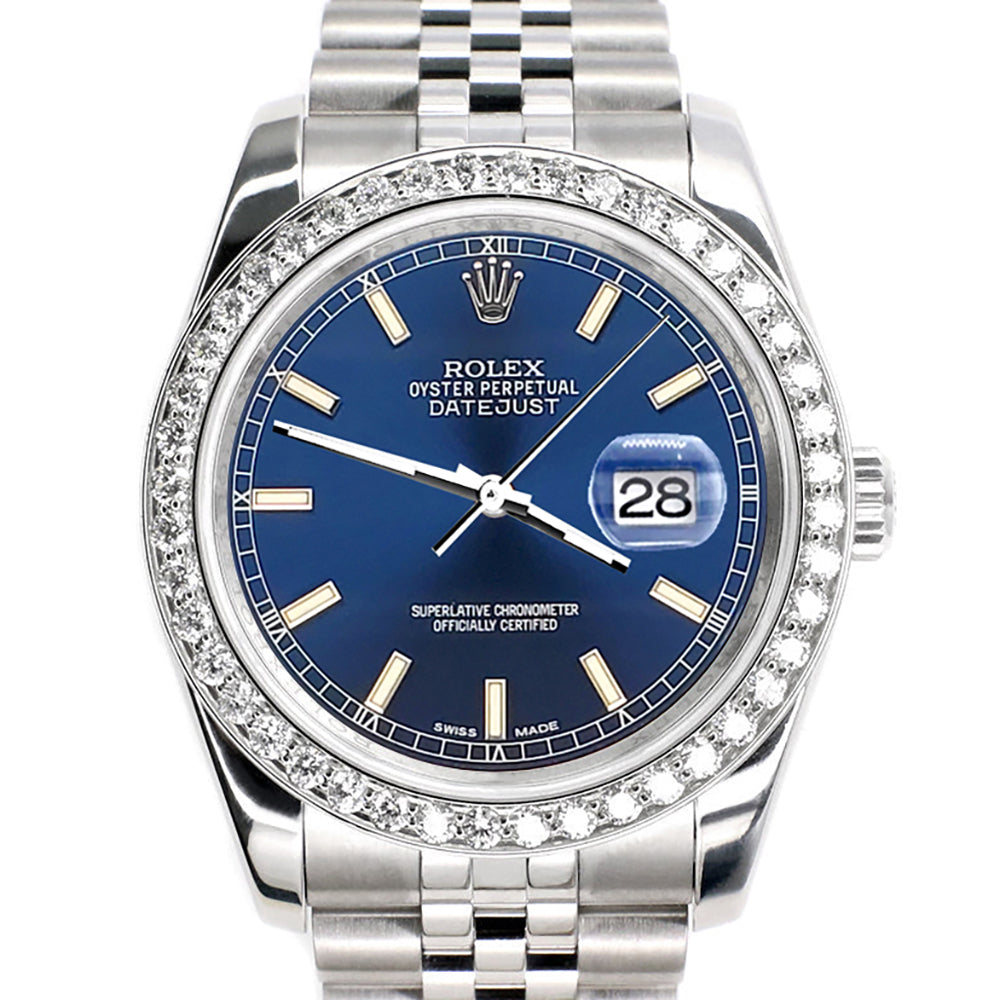 Rolex Datejust 36MM Blue Index Dial Steel Jubilee Watch with Cu