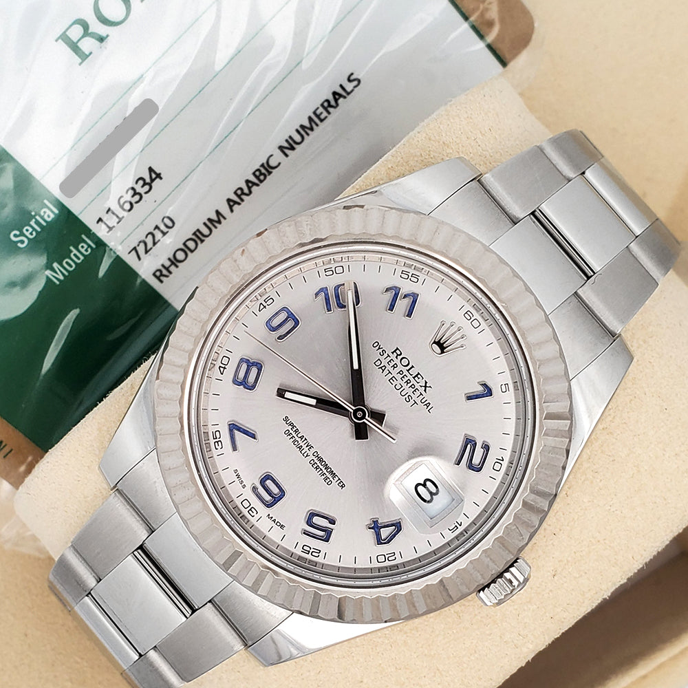 Rolex Datejust II 41mm Rhodium Arabic Dial White Gold Watch 116334
