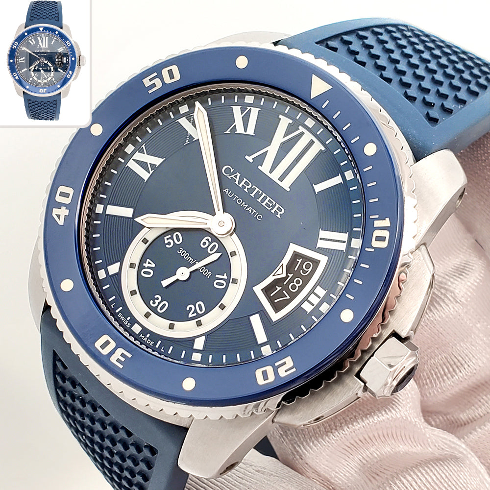 Calibre de Cartier Diver 44mm Blue Bezel Steel Watch 3729 W7100056