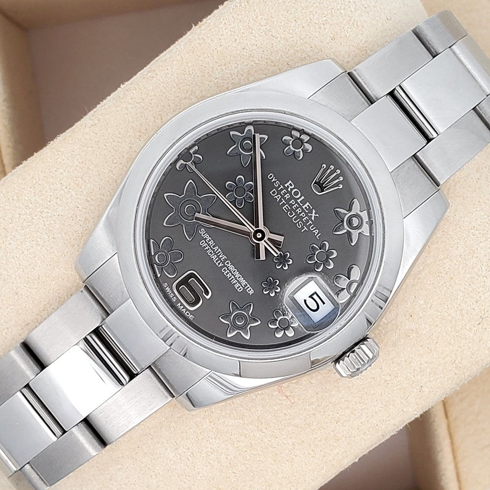 Rolex Datejust 31mm Grey Floral Dial Steel Oyster Watch 178240