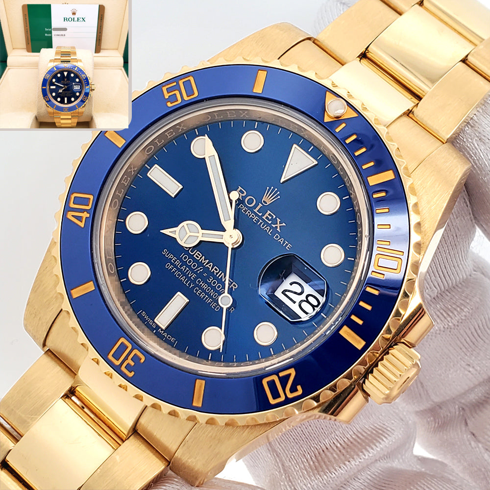 2018 Rolex Submariner Date 116618LB Yellow Gold Blue Dial 40mm Watch B