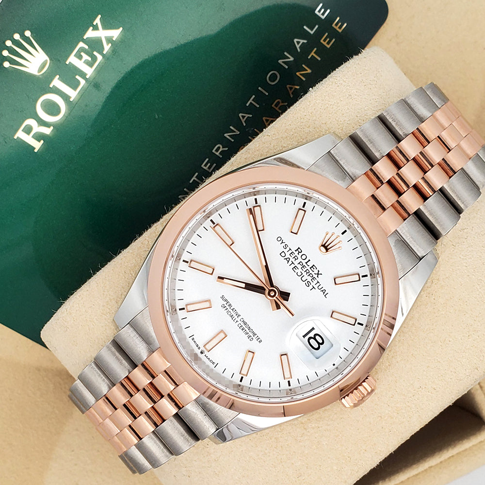 2023 Rolex Datejust 36mm 126201 White Dial Rose Gold/Steel