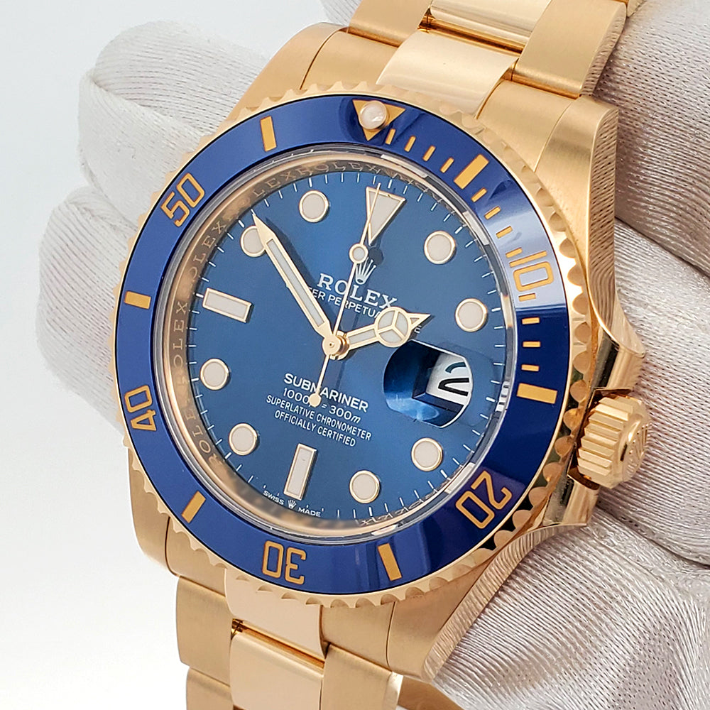 Unworn Rolex Submariner Date 41mm 126618LB 18K Yellow Gold Blue Dial W