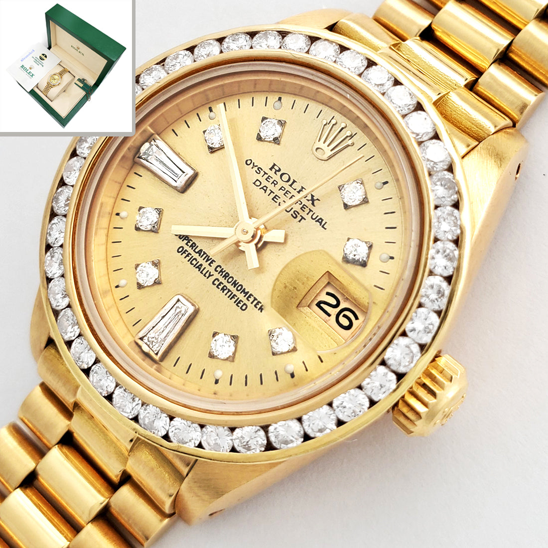 1983 Rolex President Custom Diamond Bezel/Dial 26mm Yellow Gold Watch