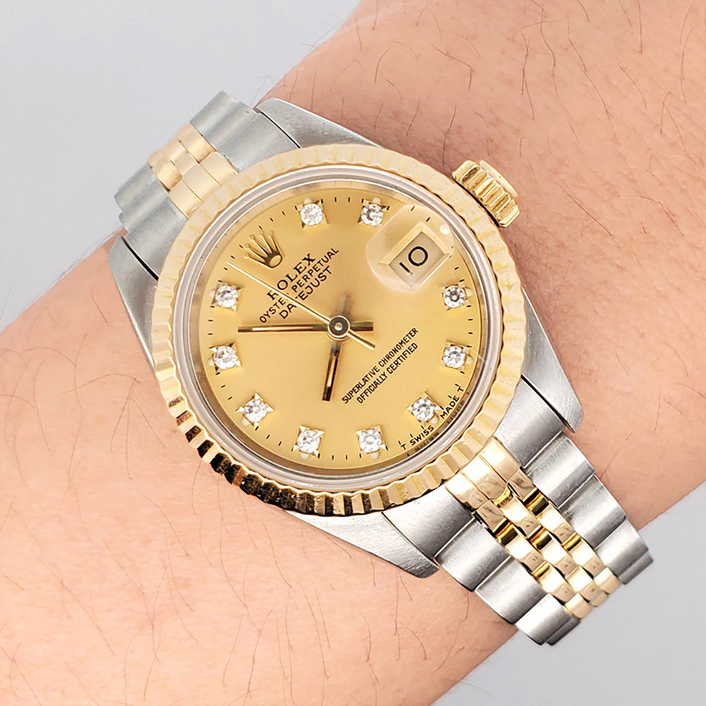 ROLEX LADIES DATEJUST TWO-TONE FACTORY DIAMOND DIAL DIAMOND BEZEL 26MM REF 69173 LADIES ROLEX DATEJUST 69173 FACTORY DIAMOND TWO TONE 18K  main image 4