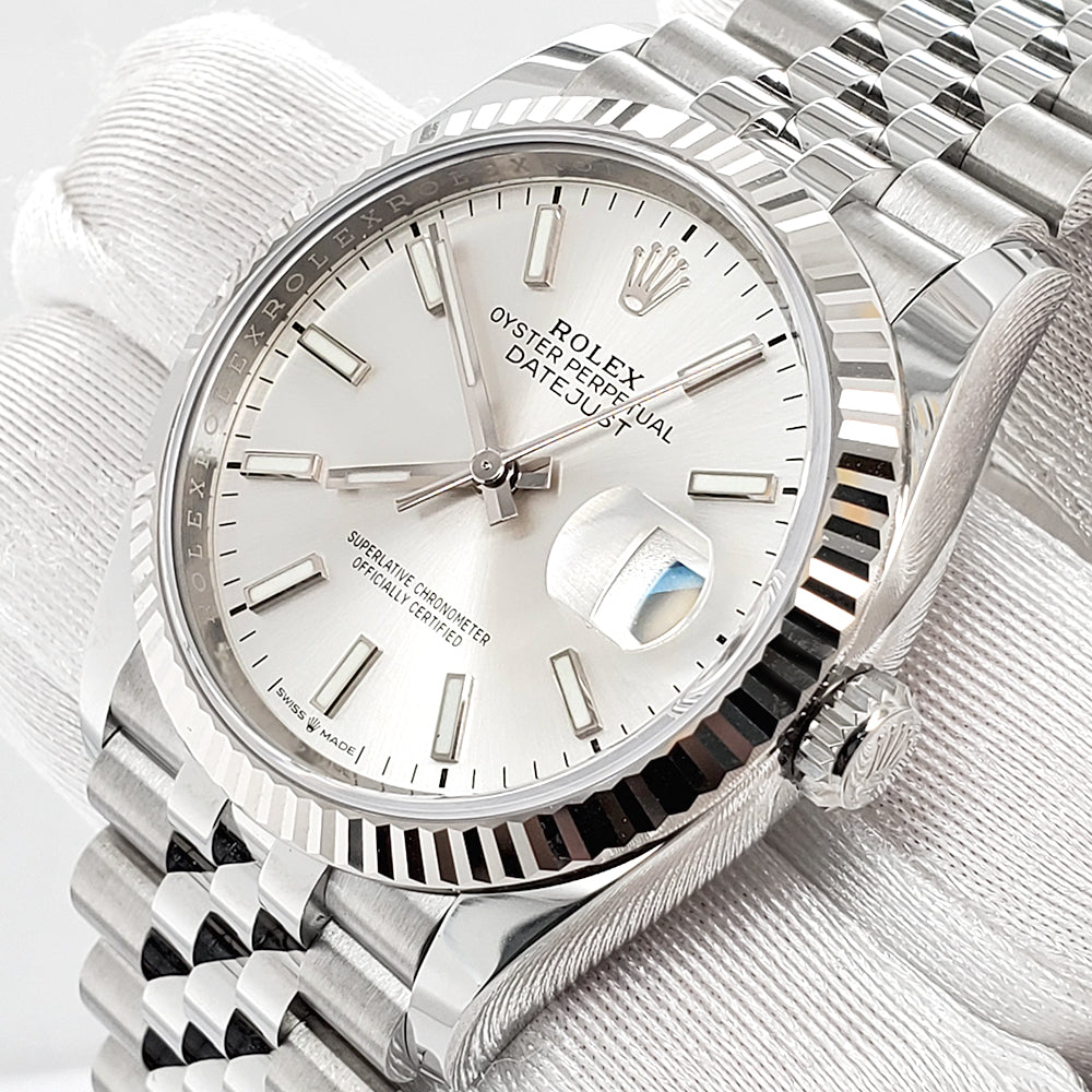 Rolex Datejust 36mm 126234 Silver Index Dial Fluted Bezel Jubilee Watc