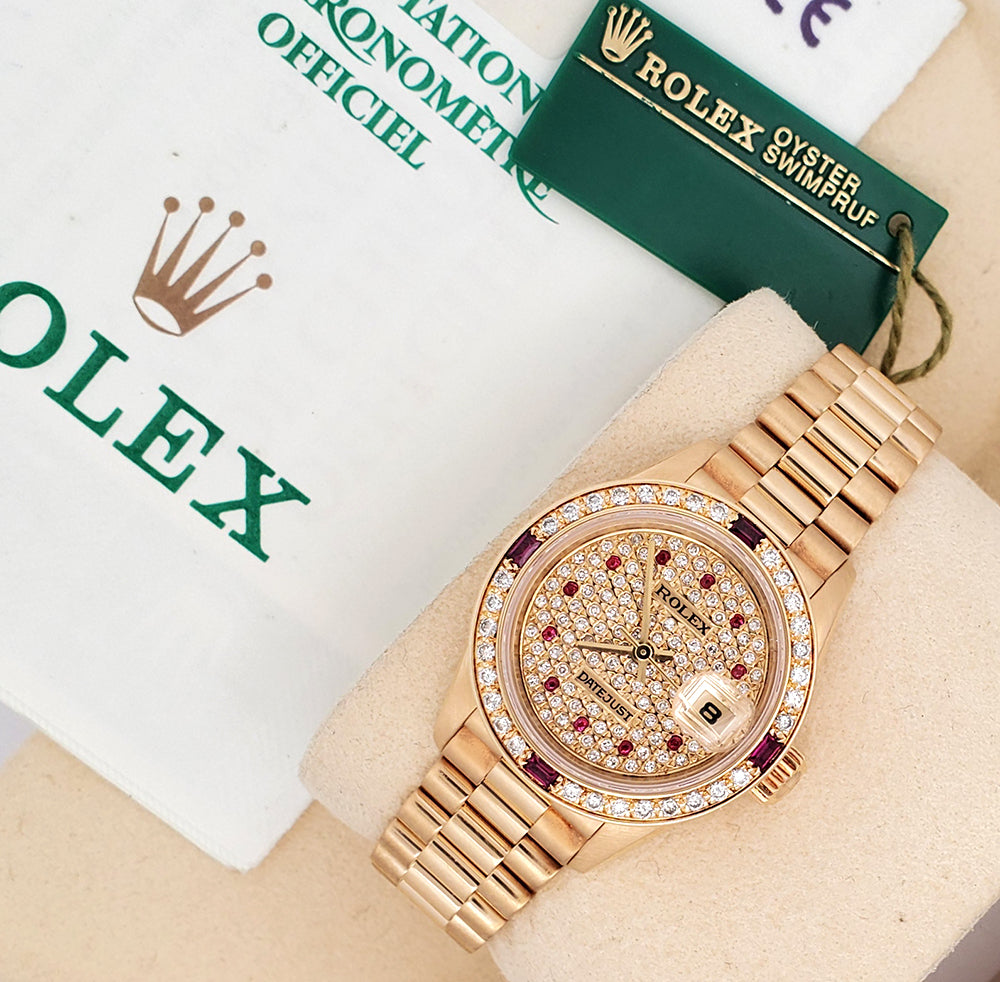 Rolex President Datejust 26mm Diamond Bezel Ruby Dial 69178