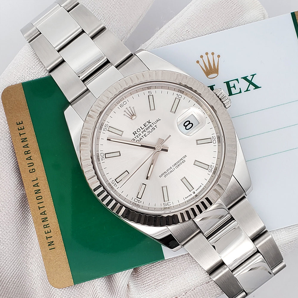 Rolex Datejust 41 Silver White Gold Fluted Bezel Watch 126334
