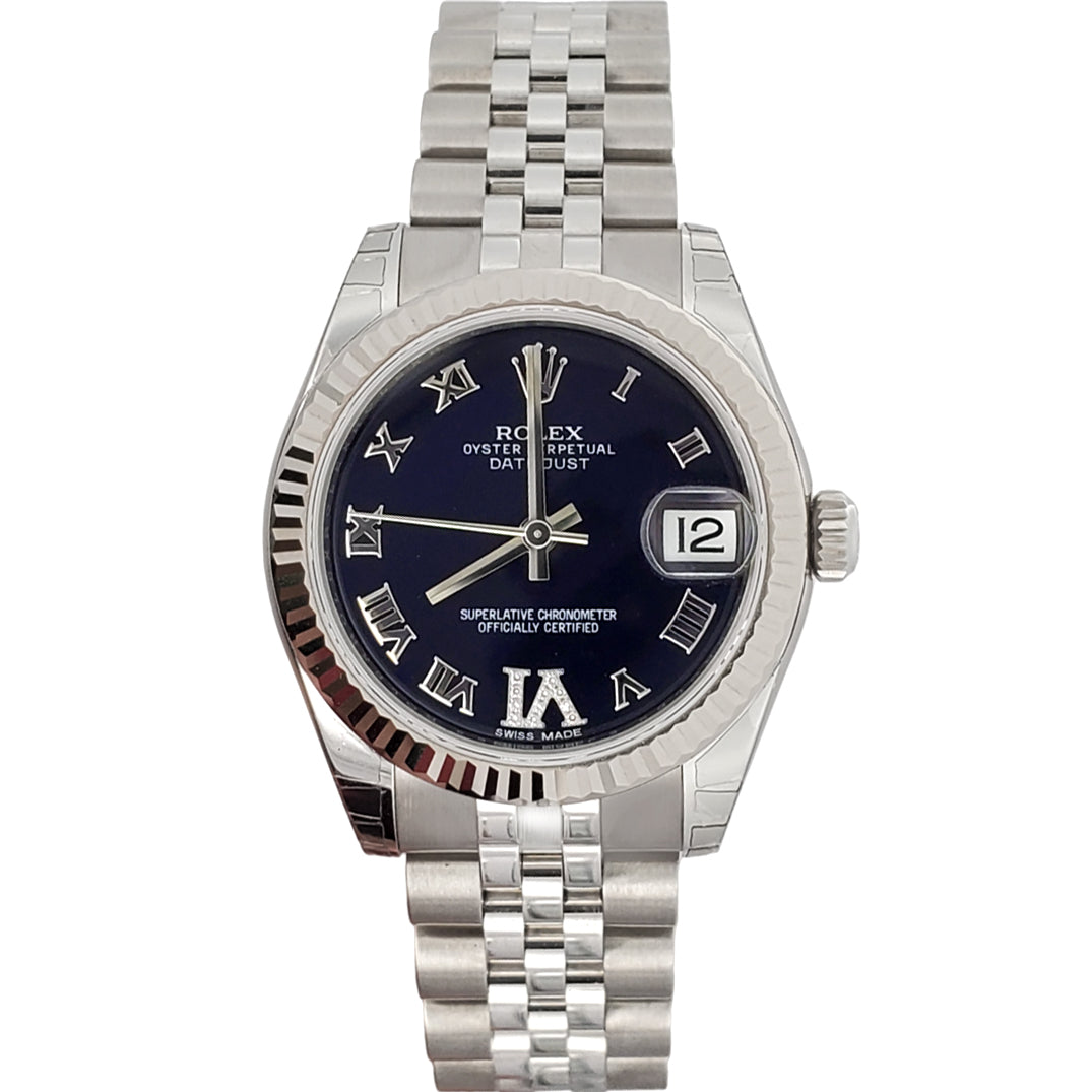 Shop Rolex Datejust 31mm 178274 Purple Roman Dial Watch