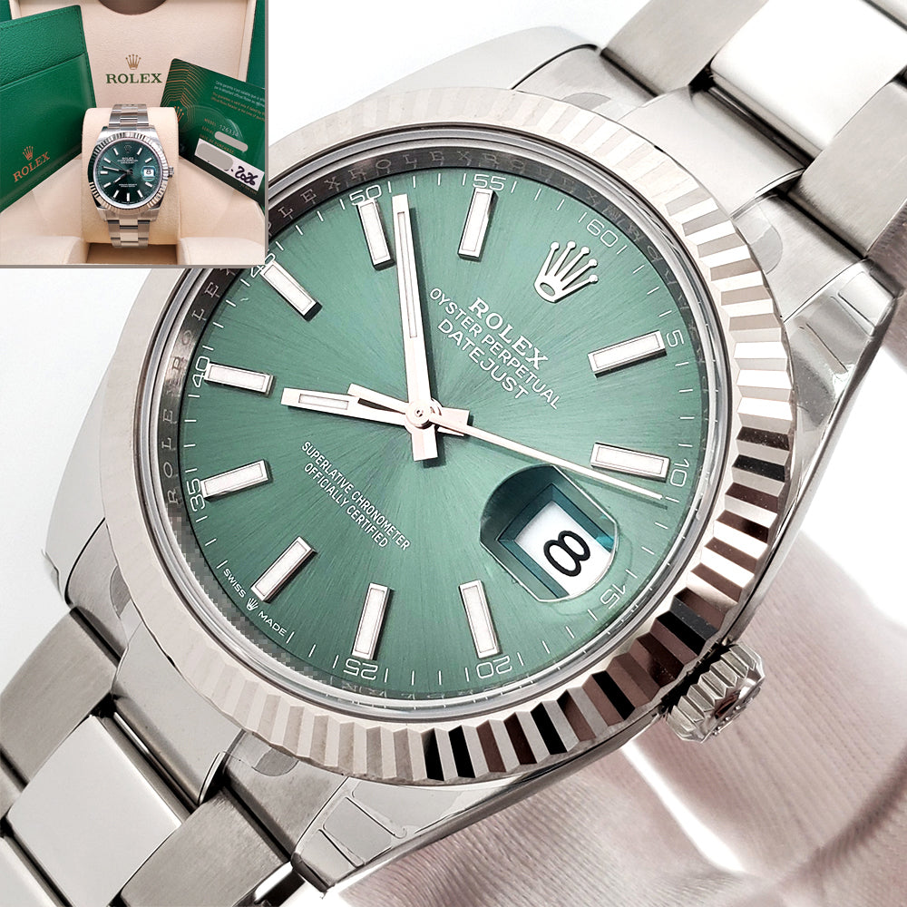 2025 Unworn Rolex Datejust 41 Mint Green White Gold Watch 126334