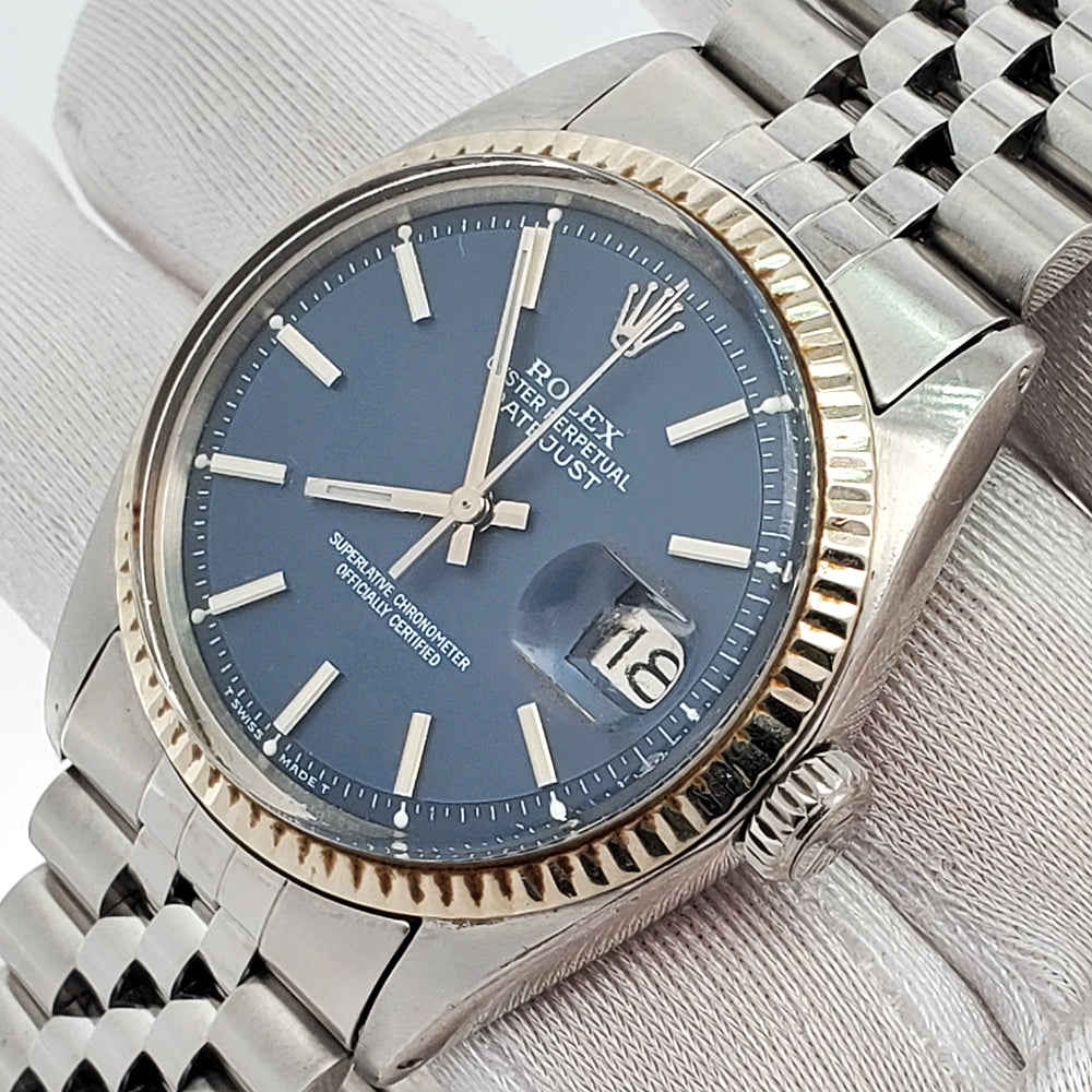 Rolex Datejust 36mm Blue Index White Gold Fluted Bezel Watch 1601