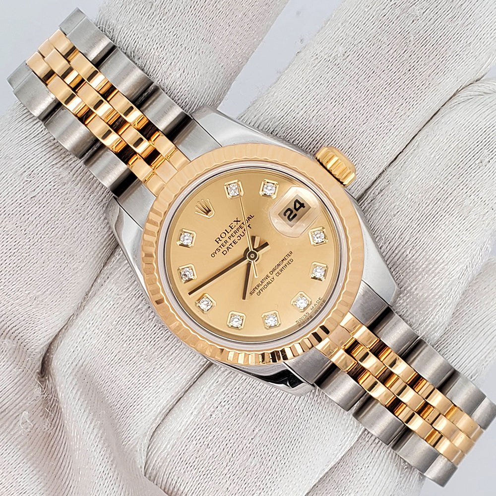 Rolex Datejust 26mm 179173 Factory Champagne Diamond 2-tone Watch