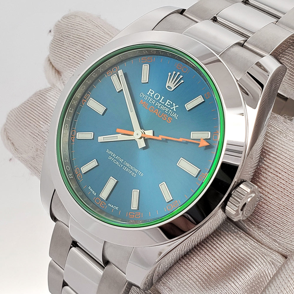 2023 Rolex Milgauss 40mm 116400GV Green Crystal Blue Index Dial Steel