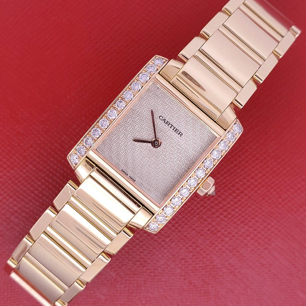 Cartier Tank Francaise Diamond 20mm Rose Dial 18K Gold Watch