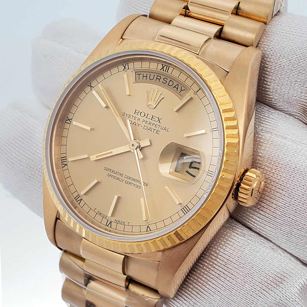Rolex President Day-Date 36mm Champagne Stick Dial Watch 18038