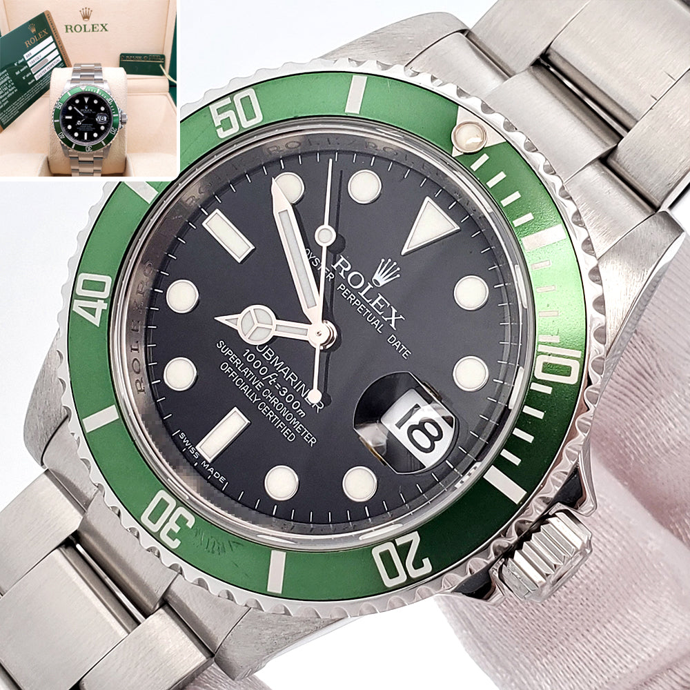 2009 Rolex Submariner Kermit 16610LV Green Black Steel Date Watch