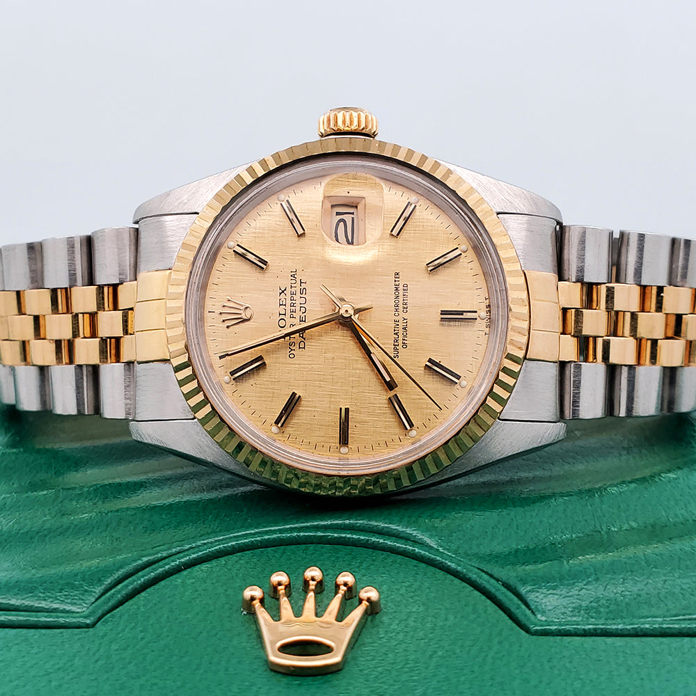 Rolex Datejust 36mm Champagne Linen Dial Watch 16013