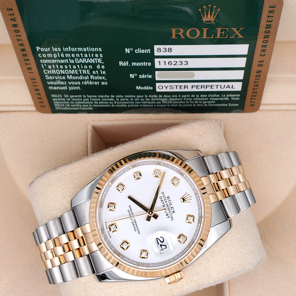 Rolex Datejust 36mm Factory White Diamond 2-Tone Watch 116233