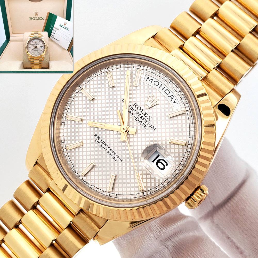 Rolex Day-Date 40 President 228238 Silver Diagonal Motif Yellow Gold W