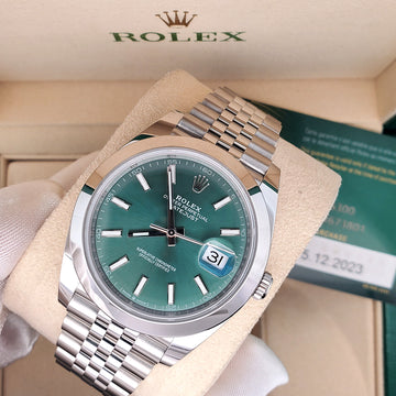 Unworn Rolex Datejust 41 126300 Mint Green Dial Steel Jubilee Watch 2023 Box Papers