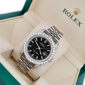 Rolex Datejust 116200 36mm 3.9CT Diamond Bezel/Lugs/Black Index Dial Steel Watch