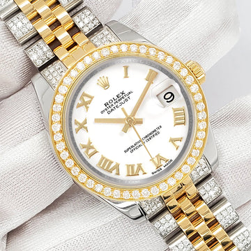 Rolex Datejust 31mm 2-Tone 178273 3.56ct Diamond Bezel/Bracelet White Roman Dial Watch