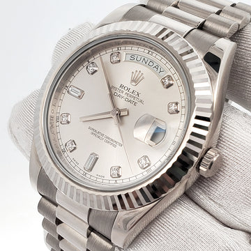 Rolex President Day-Date II 41mm Factory Silver Diamond Dial White Gold Watch 218239 Box Papers