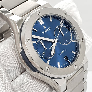 Hublot Classic Fusion Chronograph Blue Dial 45mm Titanium Watch 520.NX.7170.NX Box Papers