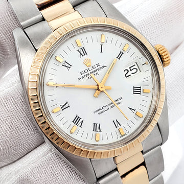 Rolex Date 34mm 1505 White Roman Dial 2-Tone Yellow Gold/Steel Oyster Watch