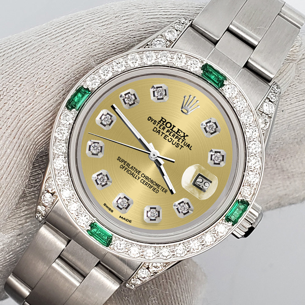 Ladies 18K Gold Rolex Presidential Datejust 26mm Diamond Watch Champagne  Dial 1.2ct