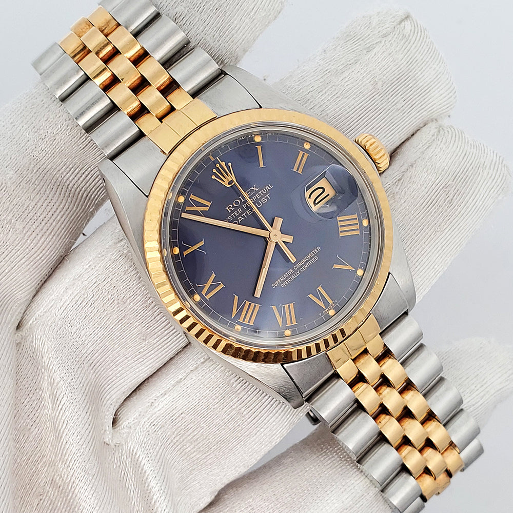 Rolex Datejust 36mm Buckley Blue Dial Yellow Gold/Steel Jubilee Watch 16013