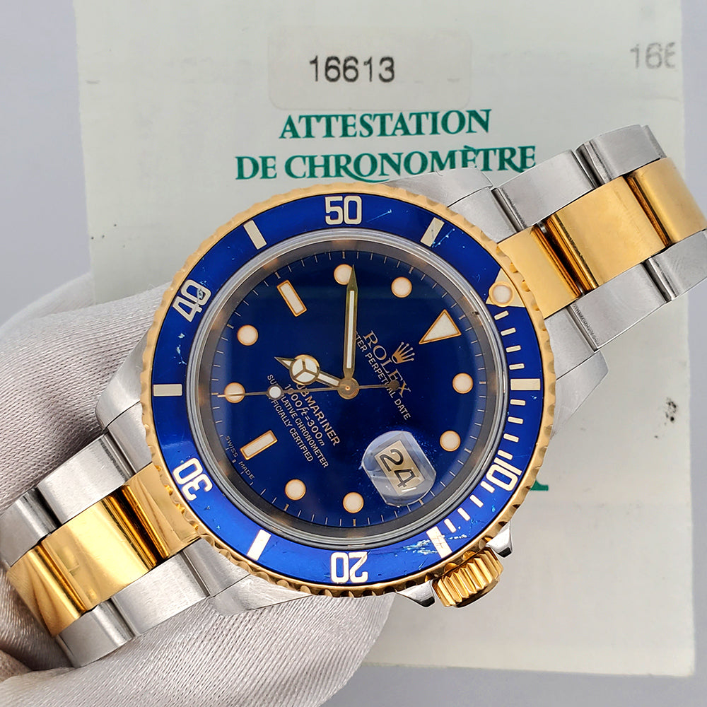 Rolex Submariner Date 40mm Blue Dial/Bezel 2-Tone Watch 16613