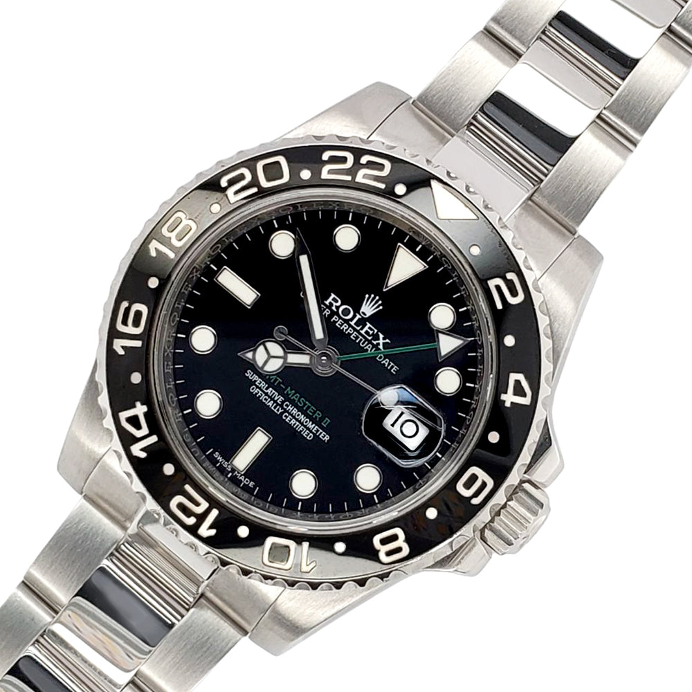 Rolex GMT-Master II 40mm Black Ceramic Bezel Stainless Steel Watch 116