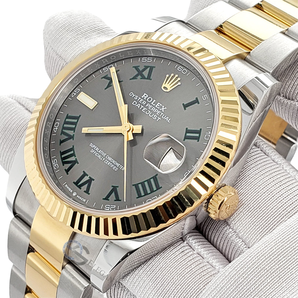 Rolex Datejust 41mm Oyster 126333 Stainless Steel & Yellow Gold Watch Grey  Green Roman Numeral Dial