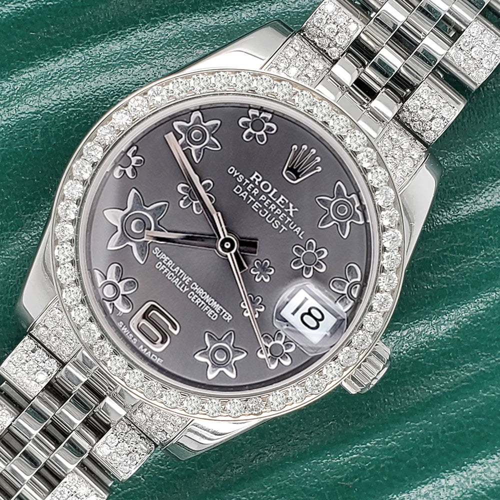 Rolex Datejust Midsize 31mm Diamond Bezel/Bracelet/Gray Floral