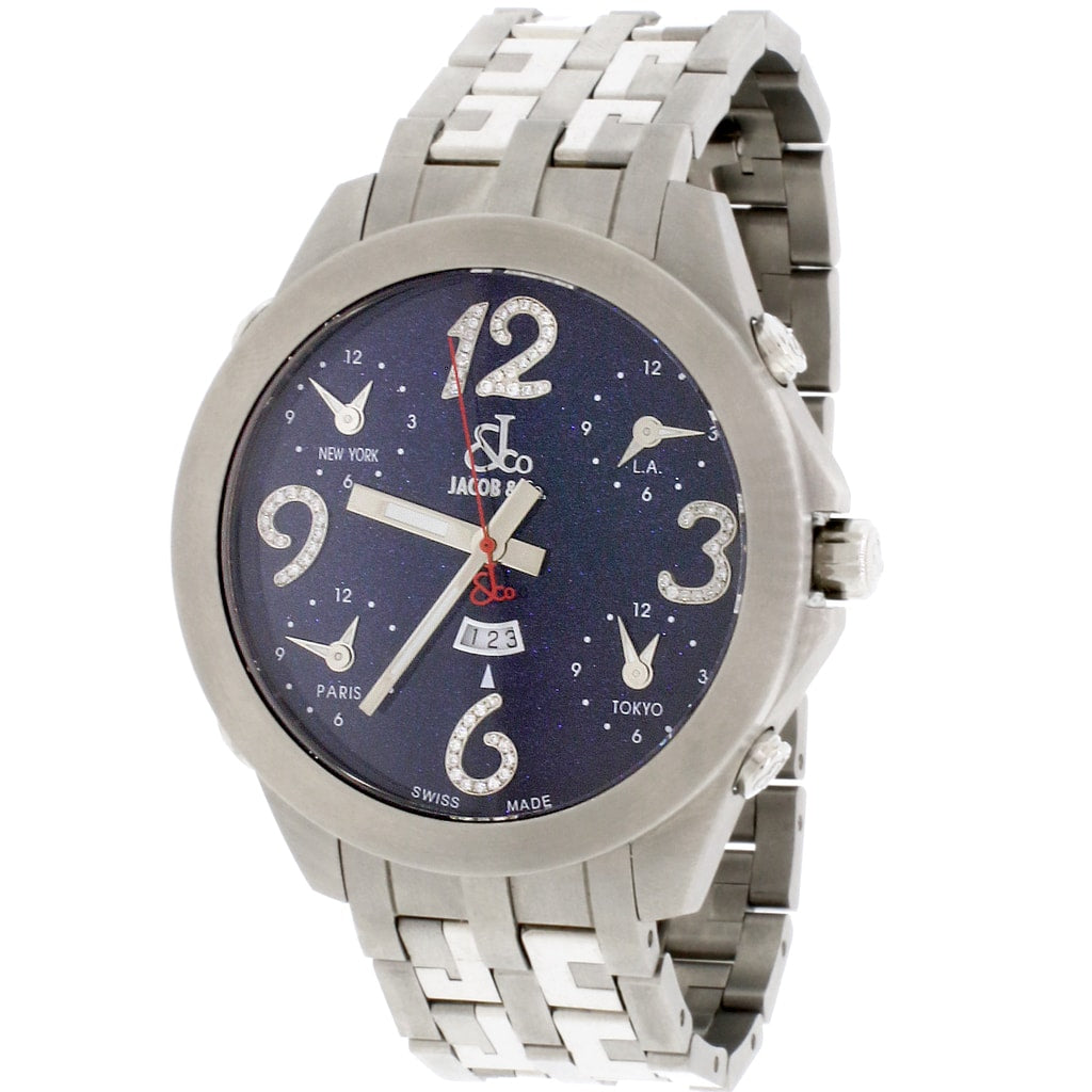 Jacob Co. Five Time Zone Factory Dark Blue Diamond Dial Automatic Ti