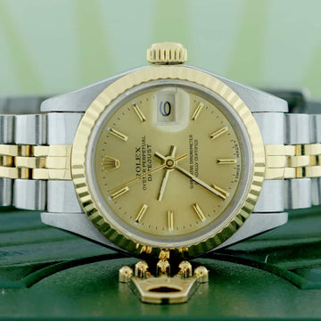 Rolex Datejust Ladies 2-Tone 18K Yellow Gold/Steel 26MM Original Champagne Index Dial Jubilee Watch 69173