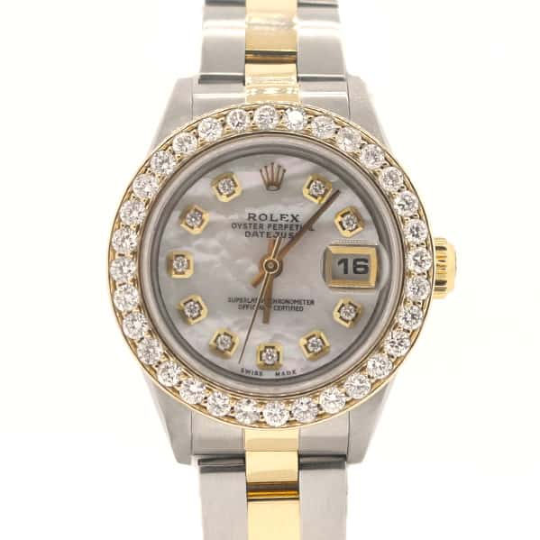 ROLEX LADY DATEJUST 18KY GOLD & STEEL GREEN DIAMOND DIAL FLUTED 26MM WATCH