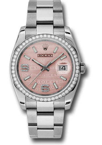 Rolex Steel and White Gold Datejust 36 Watch 52 Diamond Bezel Pink Wave  Diamond And Arabic Dial Oyster Bracelet 116244 pwdao - Main Image