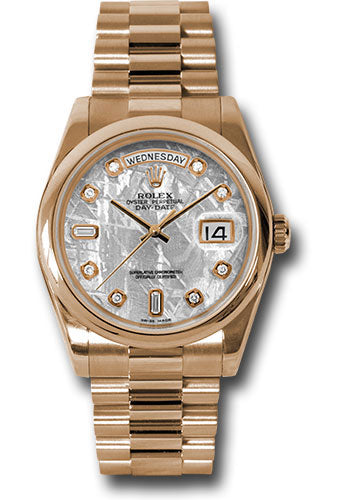 Rolex Pink Gold Day-Date 36 Watch - Domed Bezel - Meteorite Diamond Di