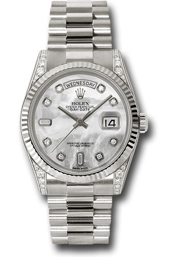 user_3a3738e9☺︎ Rolex White Gold Day-Date 36 Watch - Fluted Bezel - Mother-Of-Pearl Di