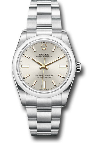 Rolex Oyster Perpetual 34 Watch Domed Bezel Silver Index Dial Oyster Bracelet 2020 Release 124200 sio